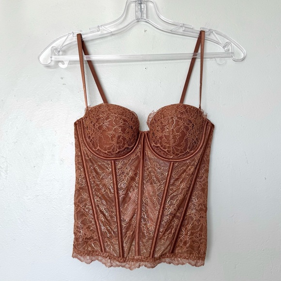 Victoria's Secret Floral Lace Corset Top in Brown Size XS - Picture 1 of 15